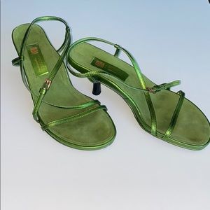 Green metallic heel sandals